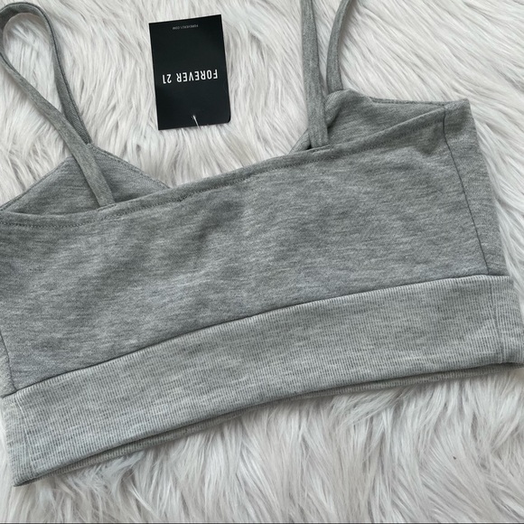 NWT Forever 21 Cropped Bra Ruched Front Grey Spaghetti Strap Comfy Small - Picture 5 of 10